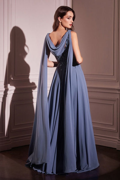 CHIFFON A-LINE GOWN &amp; LONG CAPE SLEEVES CDS509