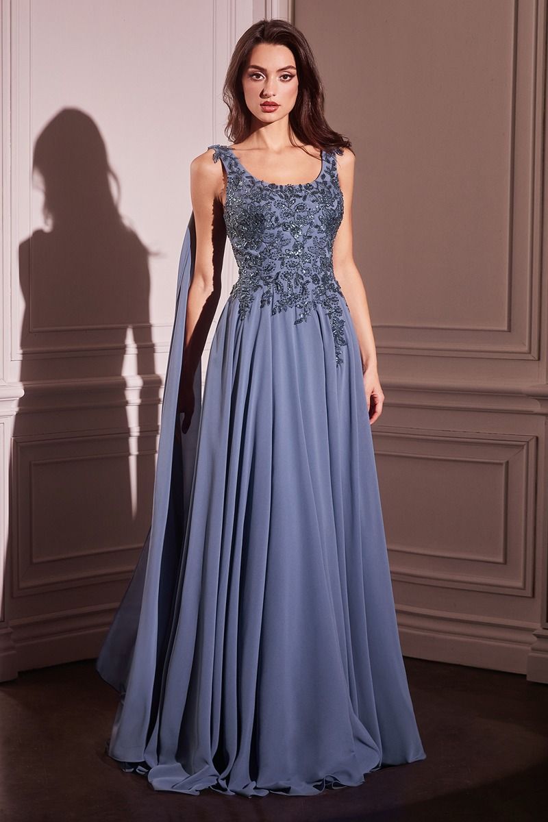 CHIFFON A-LINE GOWN &amp; LONG CAPE SLEEVES CDS509