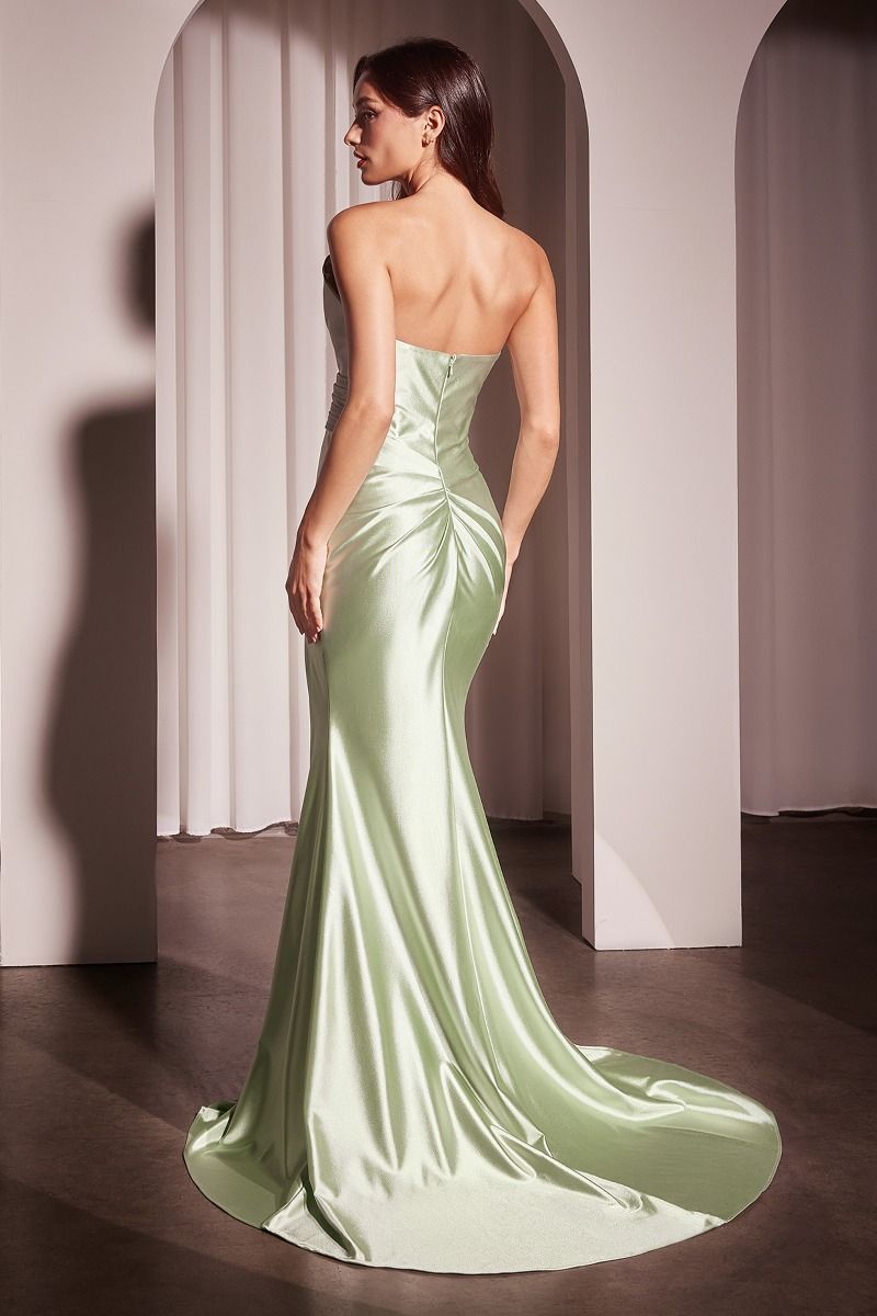 PLEATED STRAPLESS FITTED SATIN GOWN KV1118