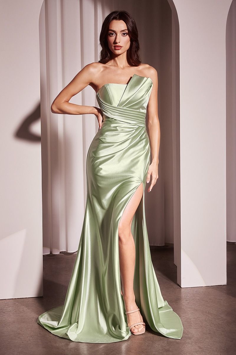 PLEATED STRAPLESS FITTED SATIN GOWN KV1118